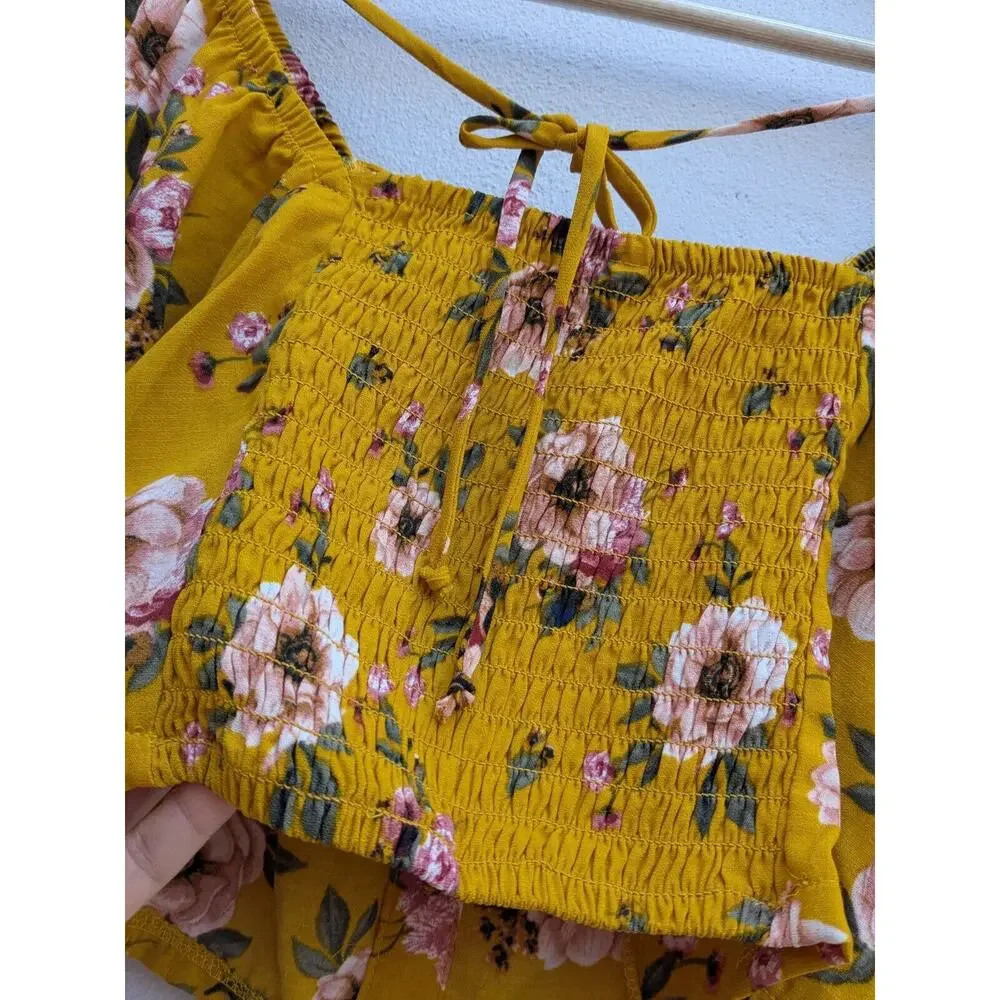 Xhilaration Juniors Crop Top Cottagecore Off or On The Shoulder Boho Floral Sz S